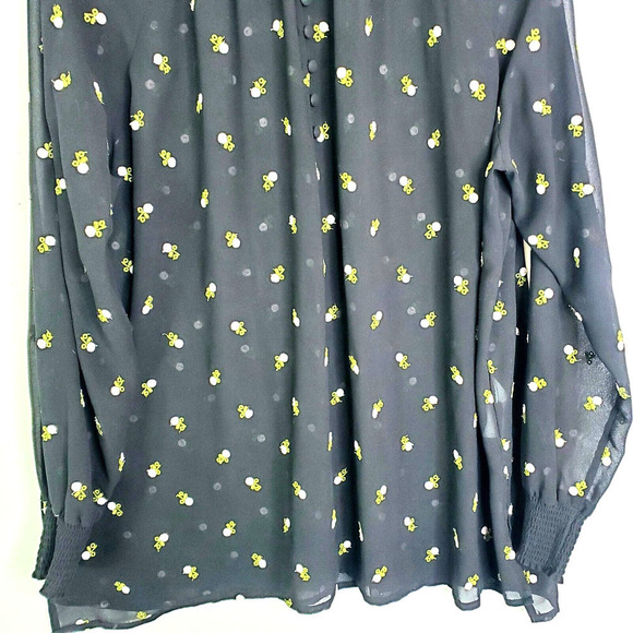 CAbi Blouse Womens S Embroidered Contrast Florals Smocked High Neck Dark Sheer - Picture 3 of 9